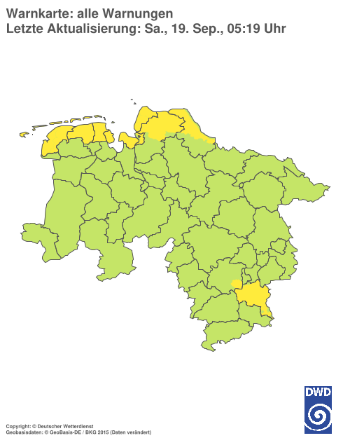 Aktuelle Warnkarte: Niedersachsen / Bremen