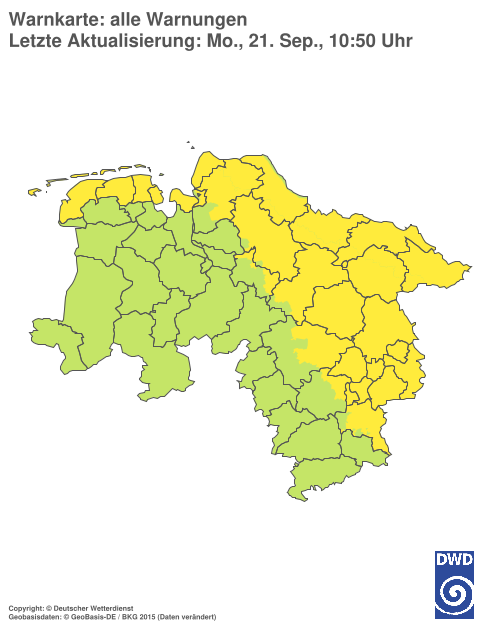 Aktuelle Warnkarte: Niedersachsen / Bremen