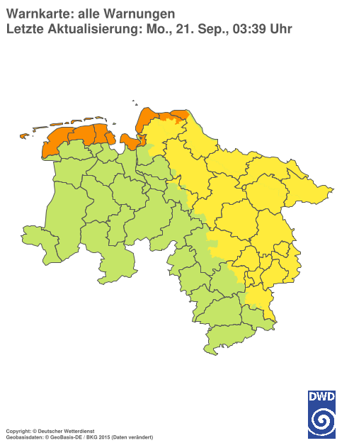 Aktuelle Warnkarte: Niedersachsen / Bremen