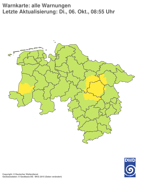 Aktuelle Warnkarte: Niedersachsen / Bremen