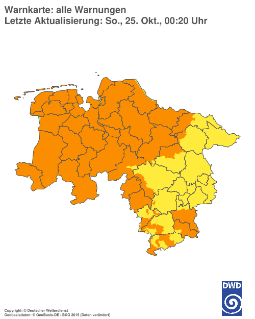 Aktuelle Warnkarte: Niedersachsen / Bremen