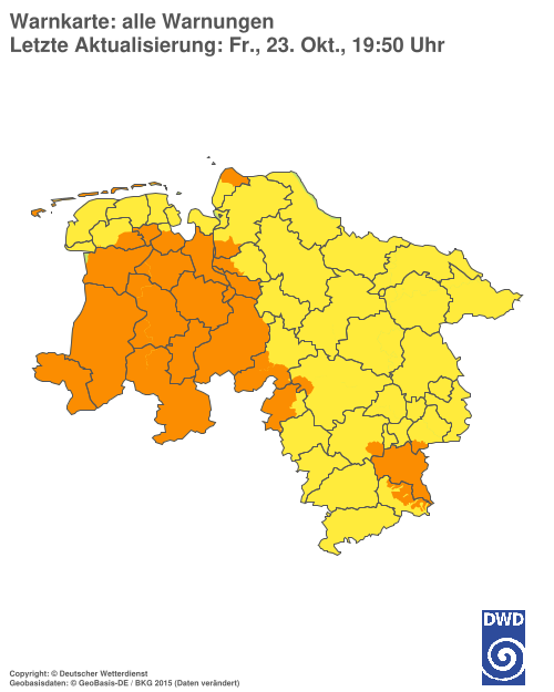 Aktuelle Warnkarte: Niedersachsen / Bremen